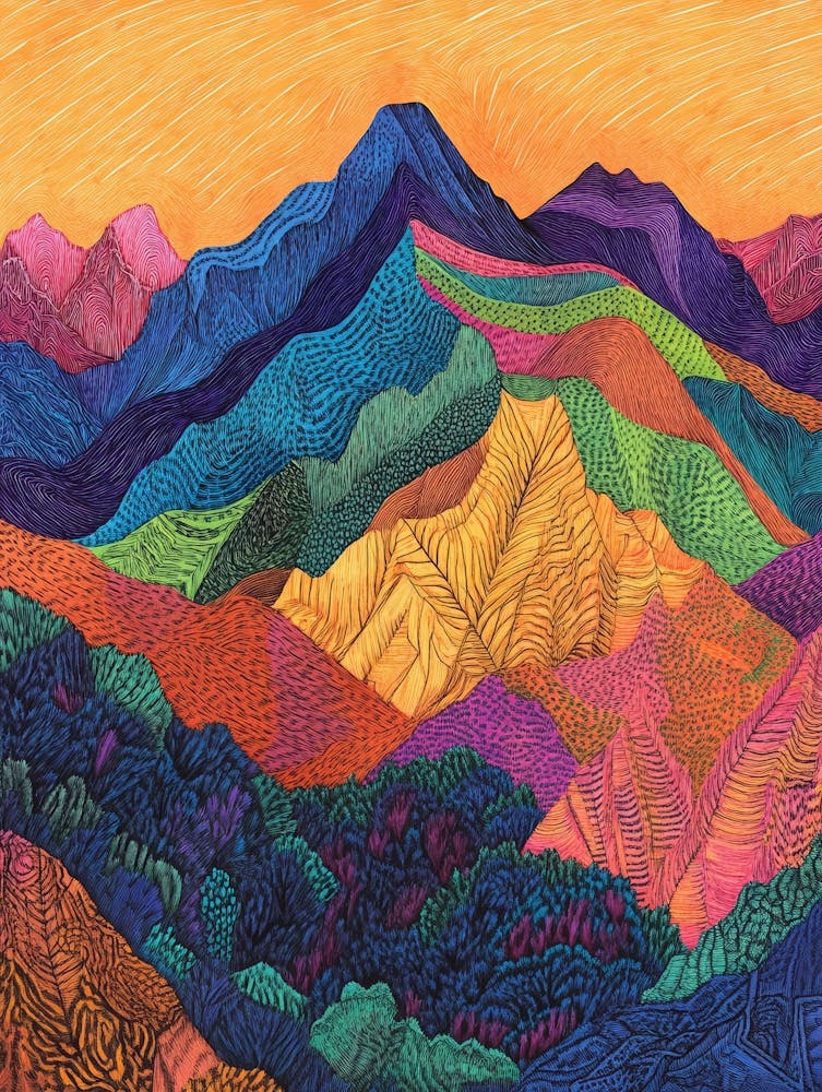 Colourful Mountain Illustration Poster 27