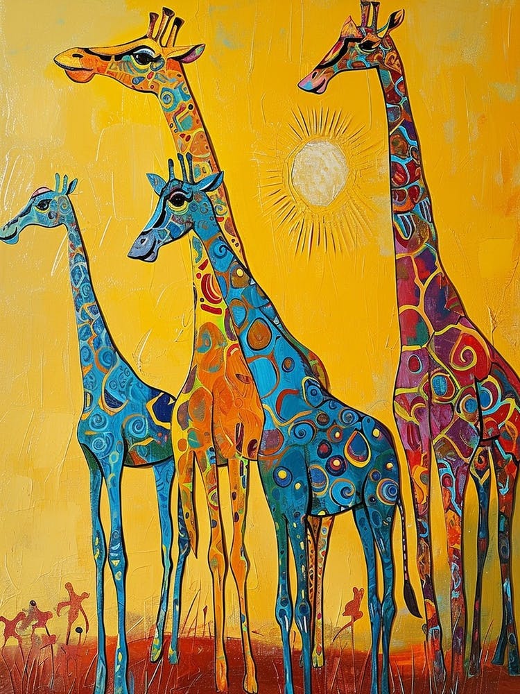 Abstract Giraffe Herd In The Sunset 1