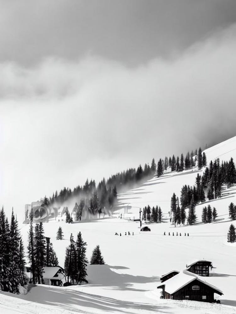 Laax, Switzerland Black And White Skiing Poster