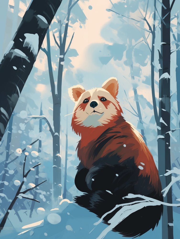 Winter Red Panda 2 Illustration