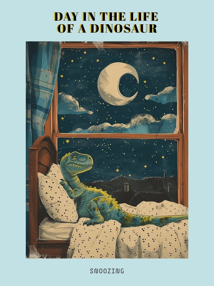 Dinosaur In Bed Retro Collage 1 Poster