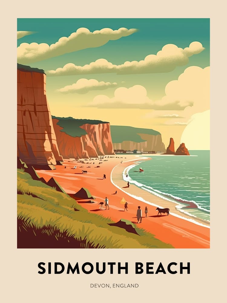 Devon Vintage Travel Poster Sidmouth Beach