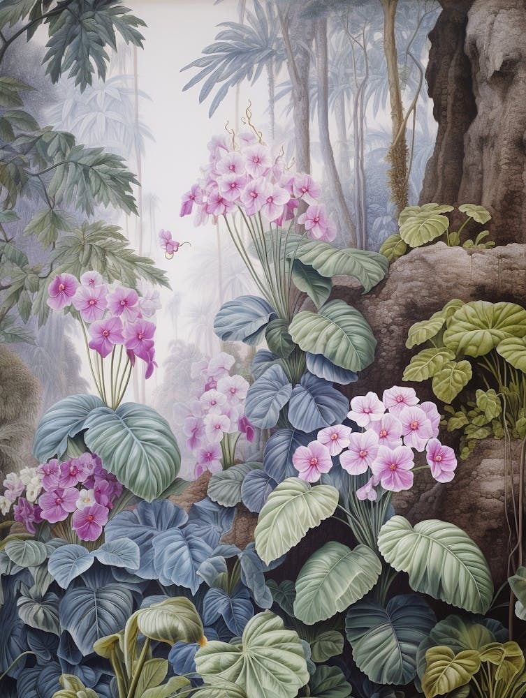 Vintage Dschungel Botanische Illustration Afrikanisches Veilchen 1