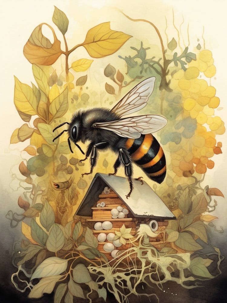 Saltmarsh Carpenter Bee Beehive Watercolour Illustration 4