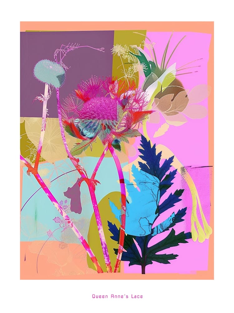 Wilde Möhre 4 Neon Blumen-Collage Poster