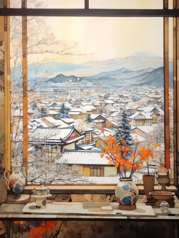 Winter Cityscape Nagano Japan 1