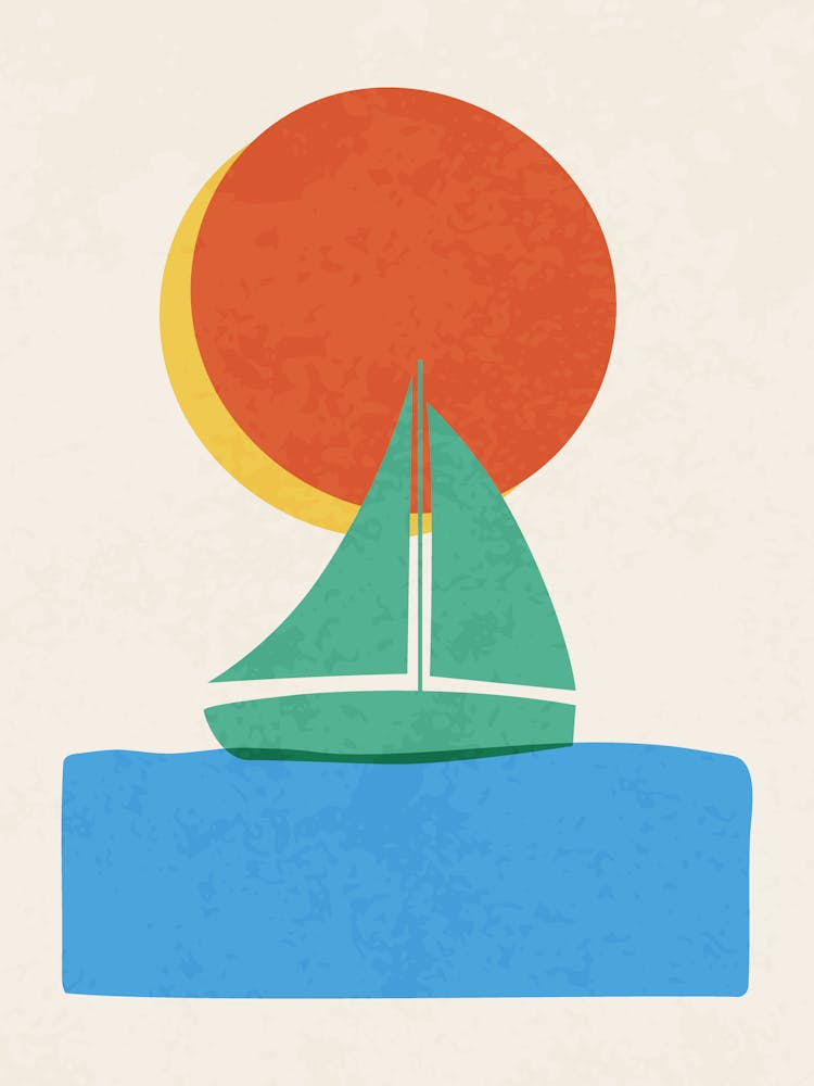 Minimalist Sailboat and Sunset Illustration