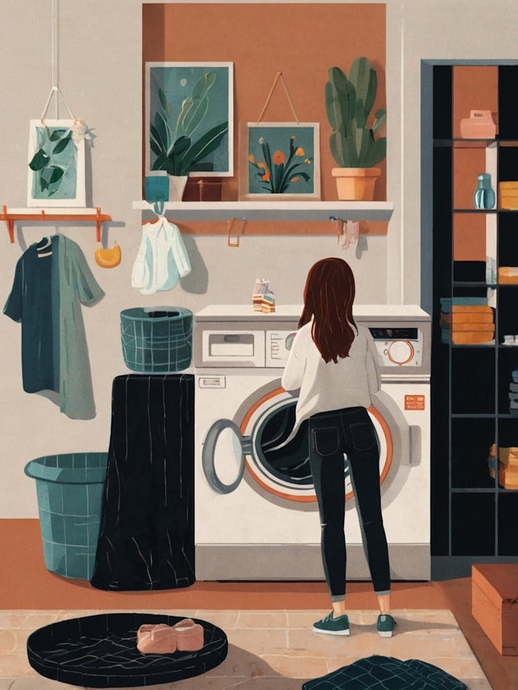 Illustration Of A Woman In A Laundry Room