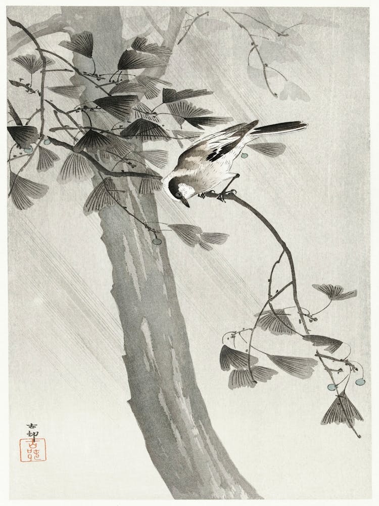 Mésange à longue queue dans la tempête (1900 1936), Ohara Koson