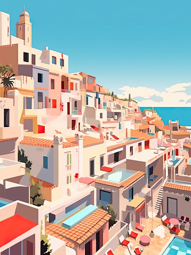 Ibiza, Spain, Flat Illustration 3