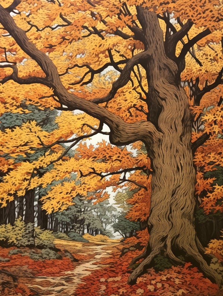 European Hornbeam 1 Vintage Autumn Tree Print 