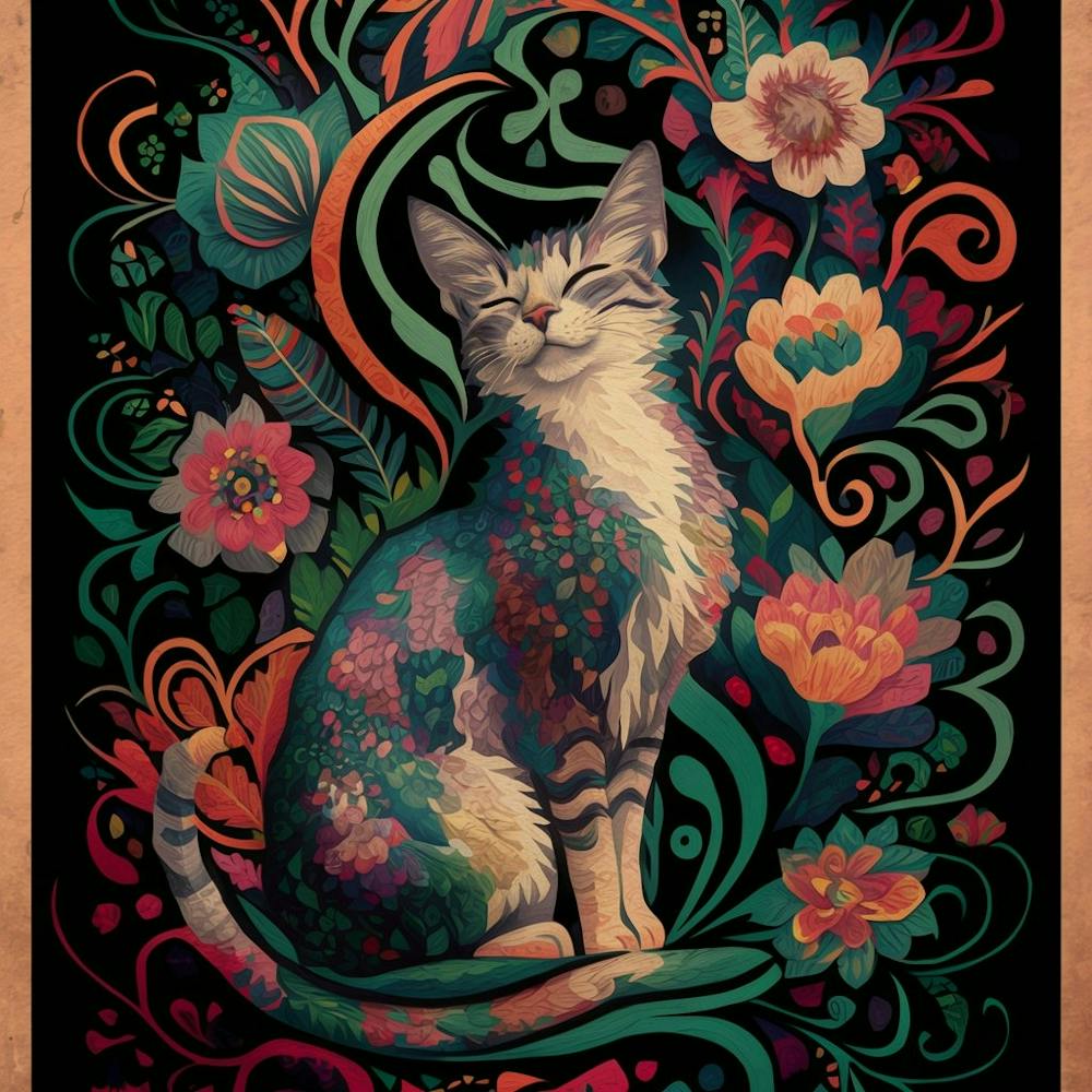 Cat With Flowers