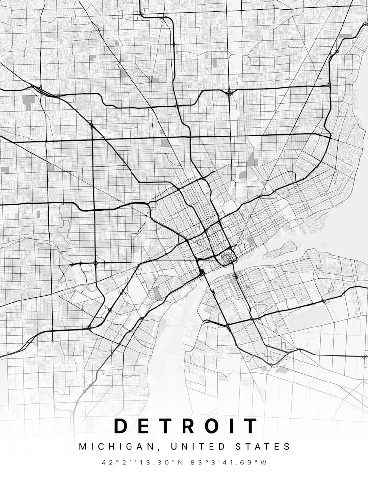 Detroit Michigan USA White Map
