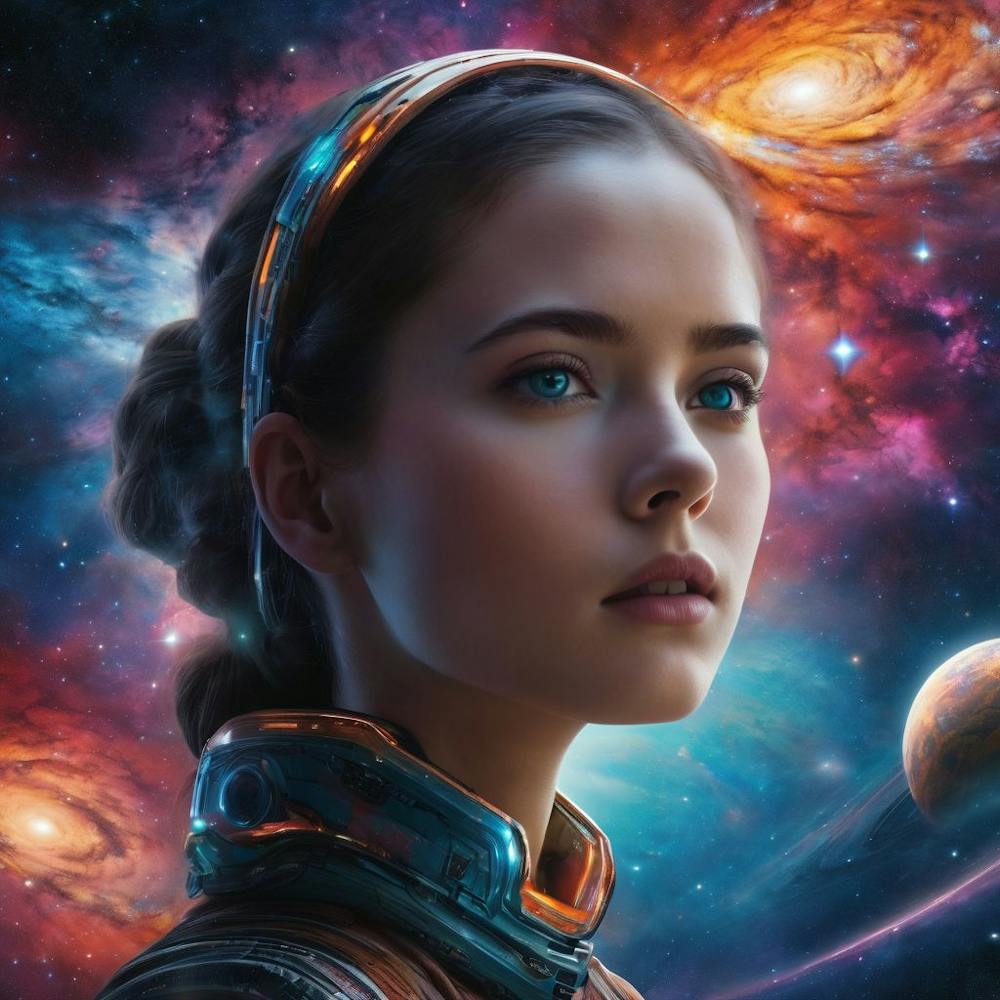 Space in the eyes of a girl