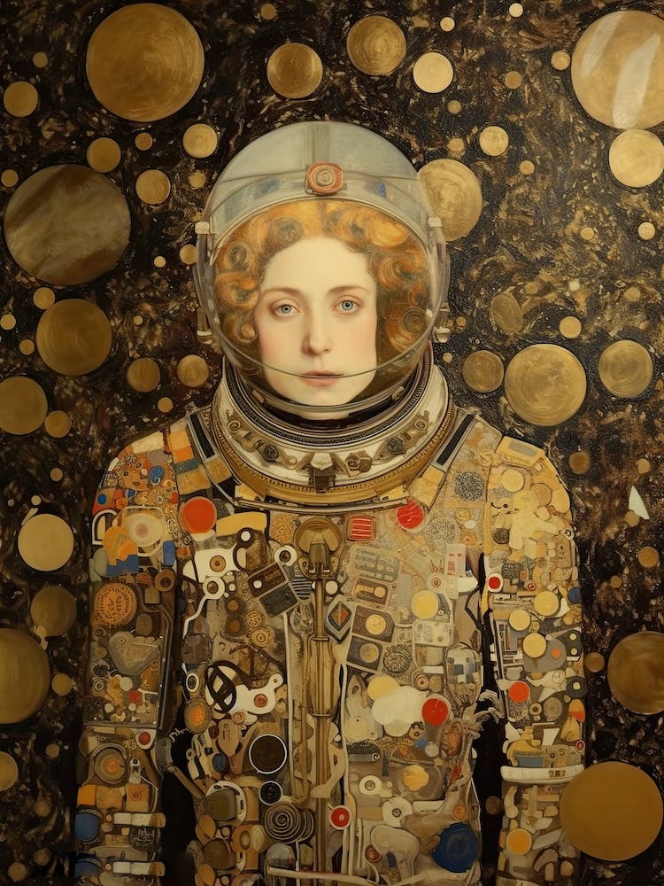 Woman Astronaut Klimt Style With Flowers 2