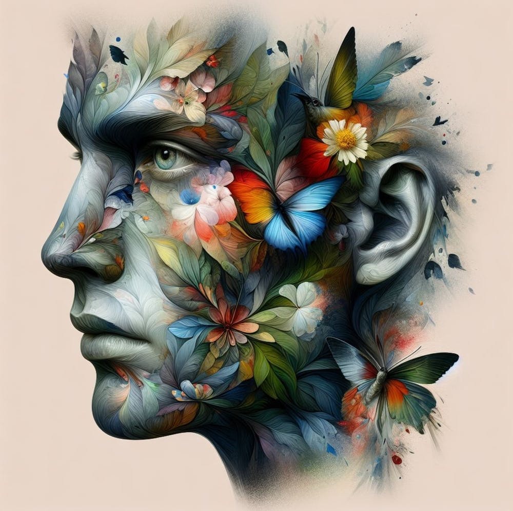 Man's Face With Butterflies