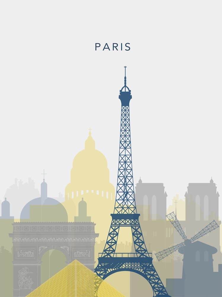 Yellow And Blue Paris Skyline