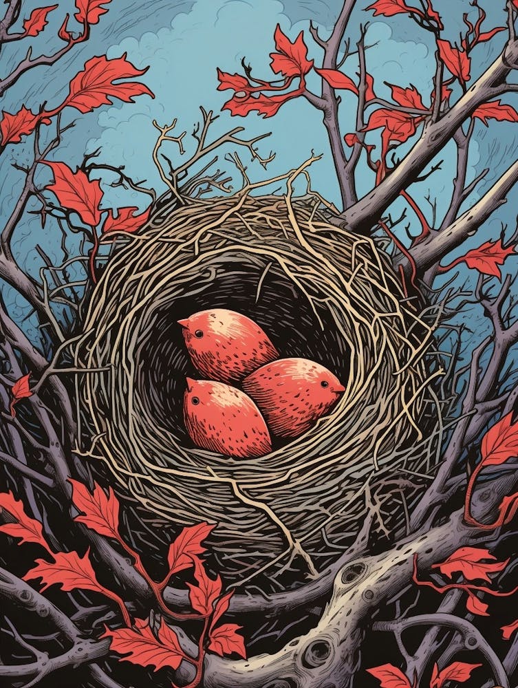 Bird S Nest Linocut 1