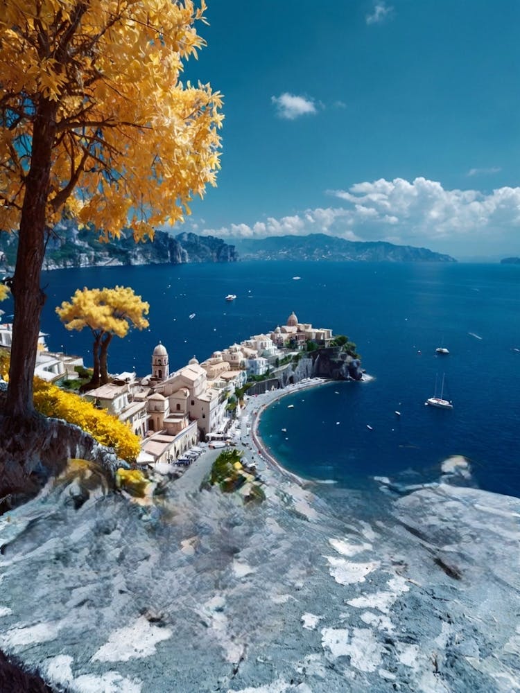 Yellow Tree On The Cliff