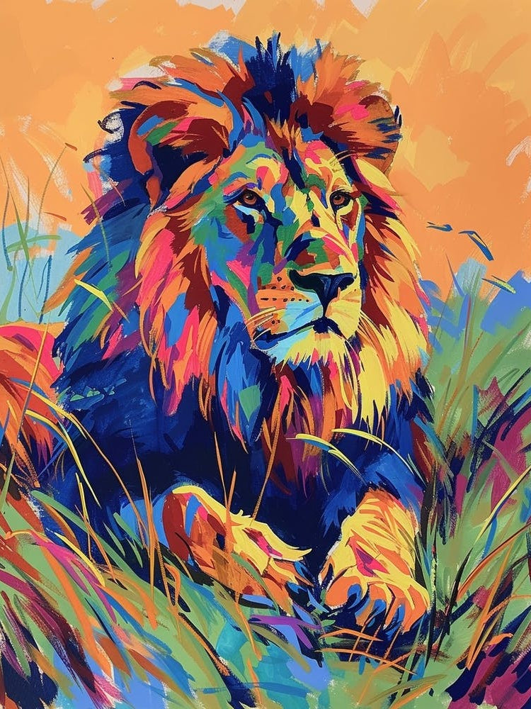 Transvaal Lion Lion In Different Seasons Fauvist Painting 4