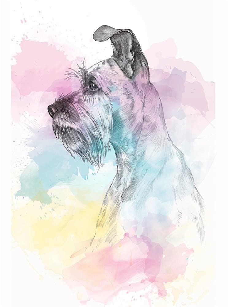 Schnauzer Dog Pastel Line Watercolour Illustration  1
