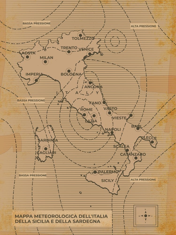 Vintage weather Map Of Italy
