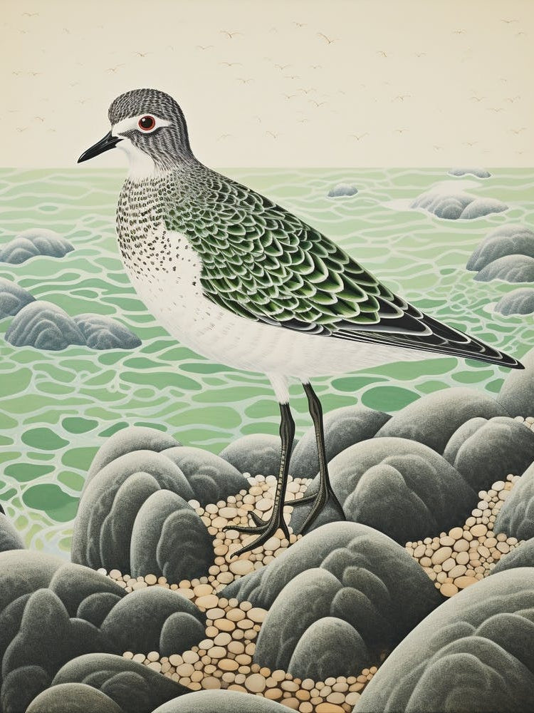 Ohara Koson Inspired Bird Painting Grey Plover 4