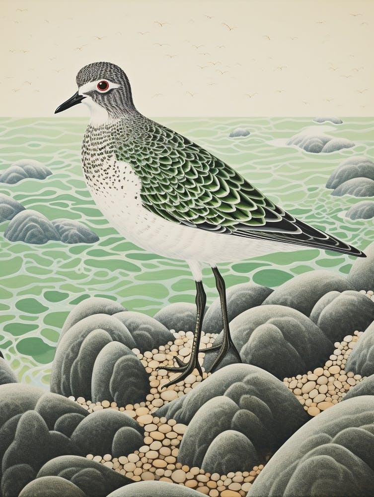 Ohara Koson Inspired Bird Painting Grey Plover 4
