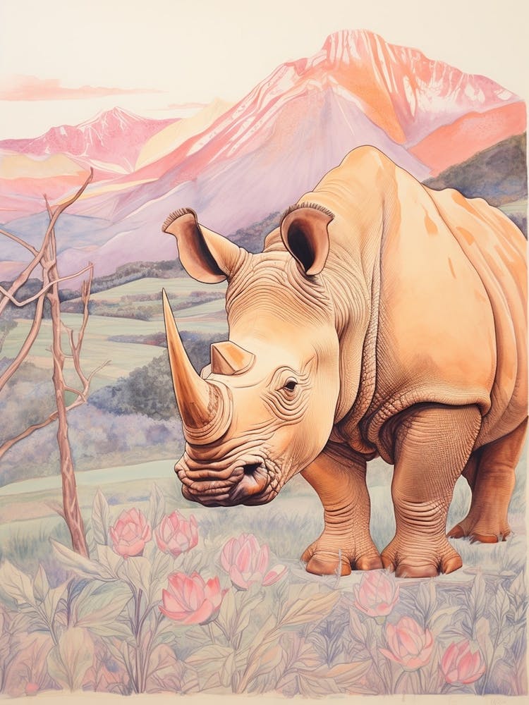Pastel Pencil Crayon Style Rhino 2
