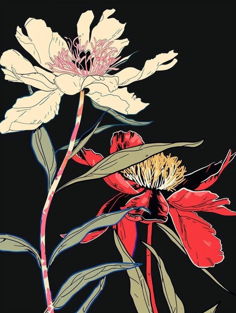 Fleurs Néon Sur Pivoine Noire 4
