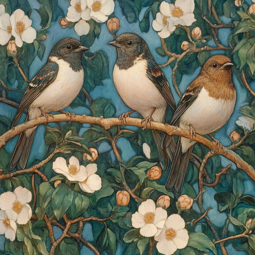 Three Birds On A Branch Art 5