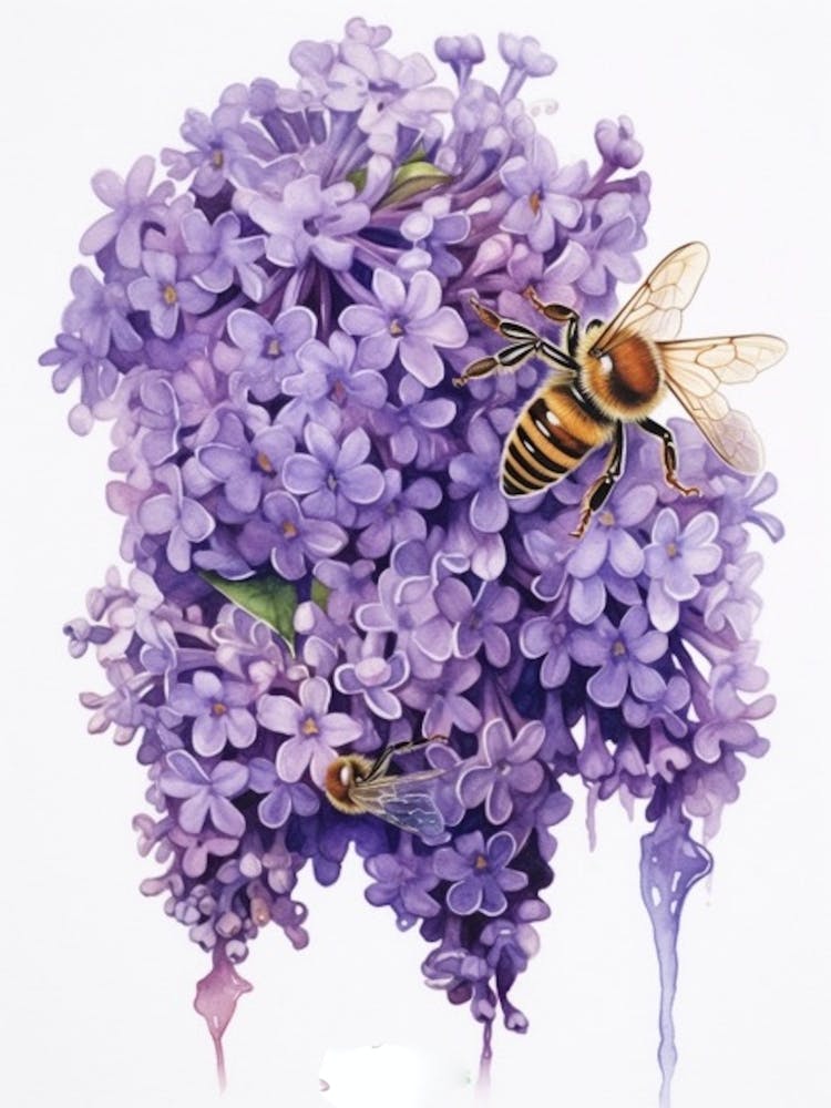 Beehive With Lilac Watercolour Illustration 3