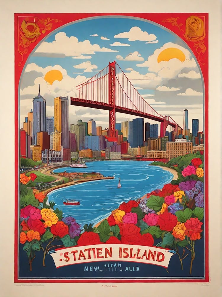 Staten Island New York Bunte Siebdruckillustration 0