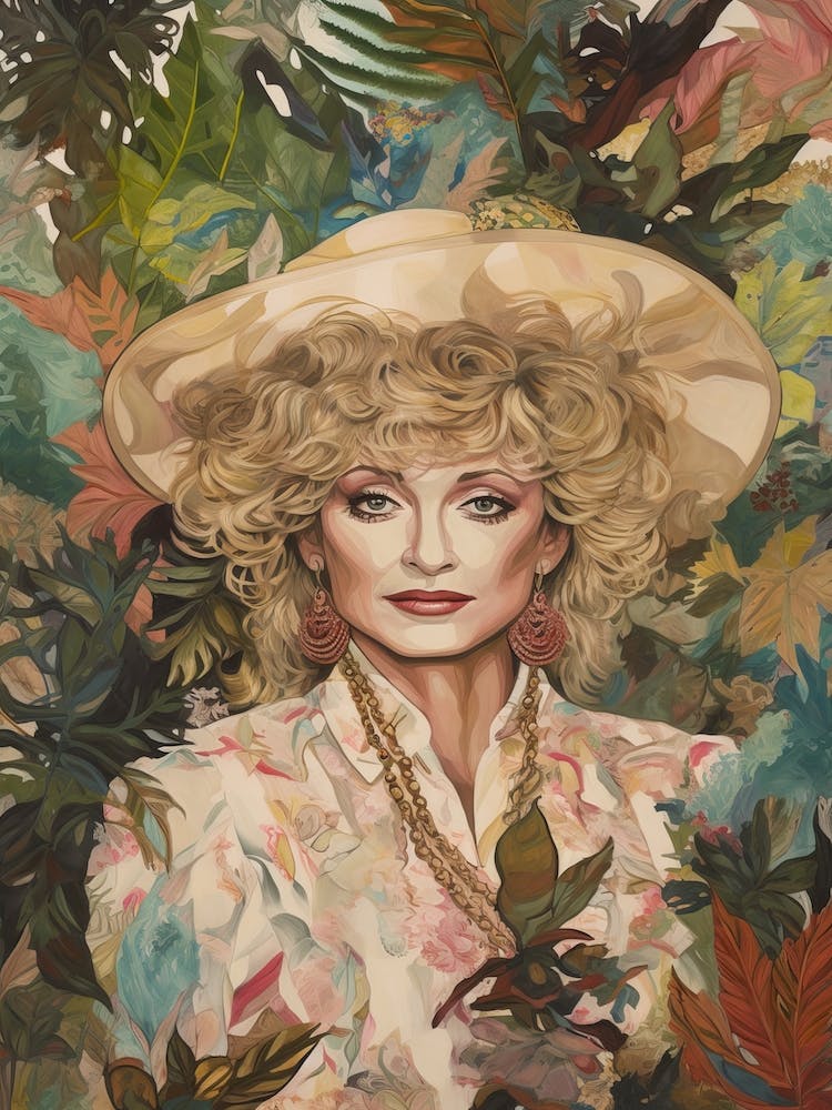 Floral Handpainted Portrait Of Dolly Parton  2