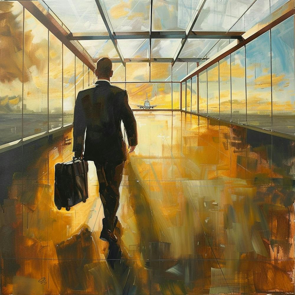 Man Walking Through An Airport