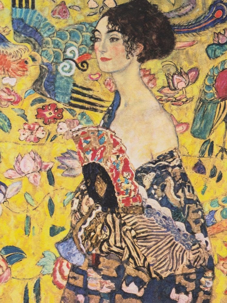 Woman With Fan, Colorful Vintage Klimt Woman Portrait