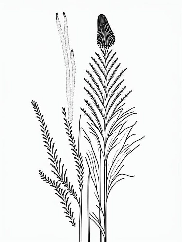 Horsetail Herb William Morris Inspired Line Drawing 3
