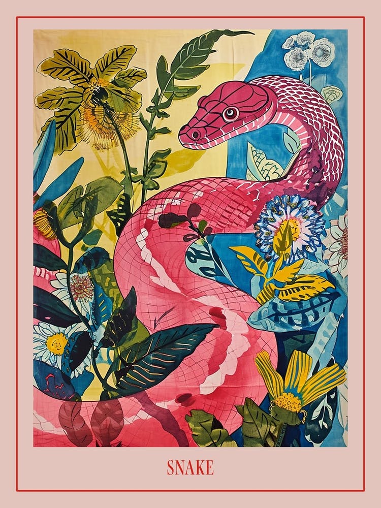 Floral Animal Painting Snake 4 Poster