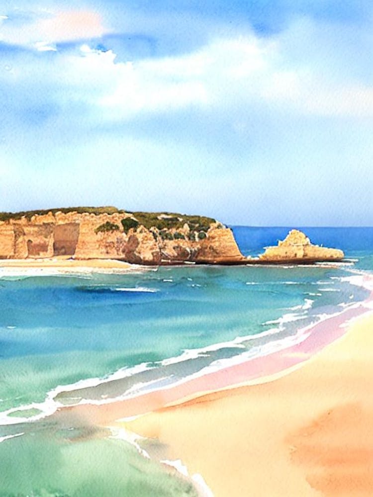 Praia Da Rocha, Algarve, Portugal Watercolour