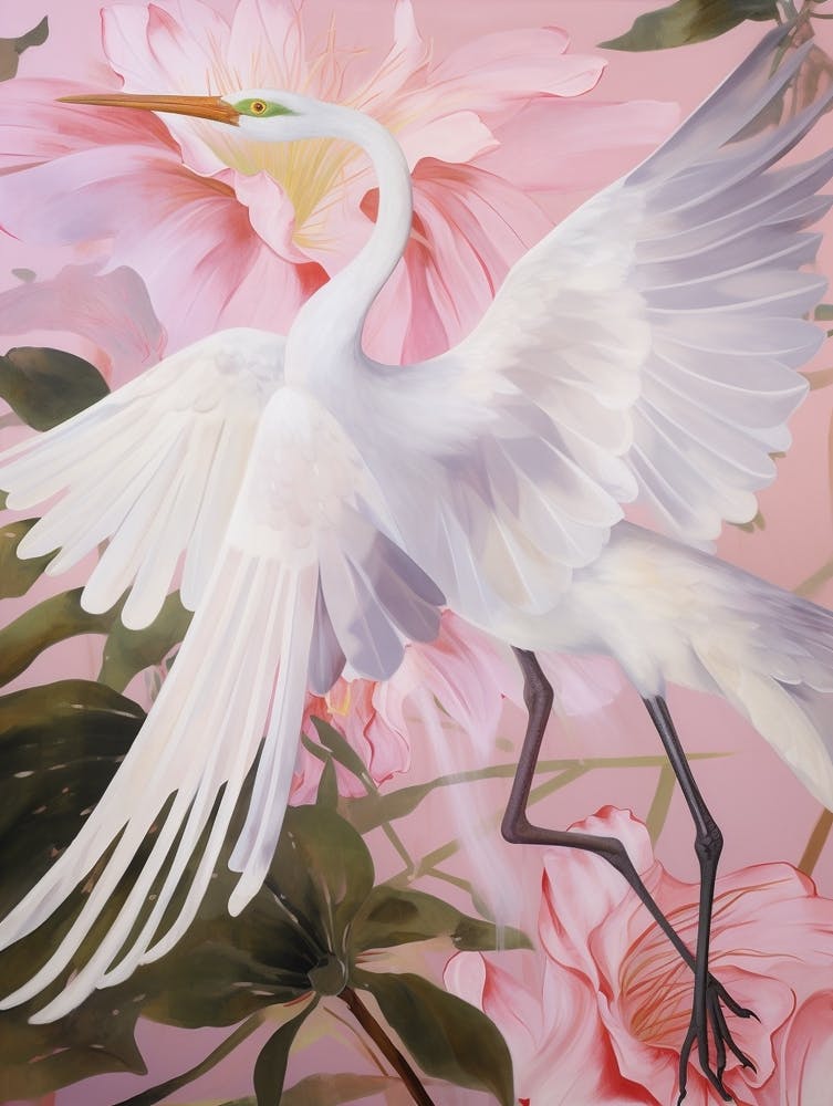 Pink Ethereal Bird Painting Egret 2