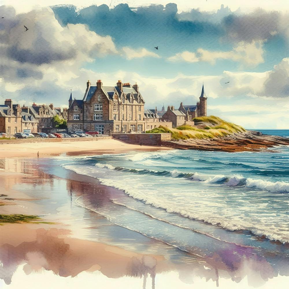 Aquarell eines Strandes in Schottland
