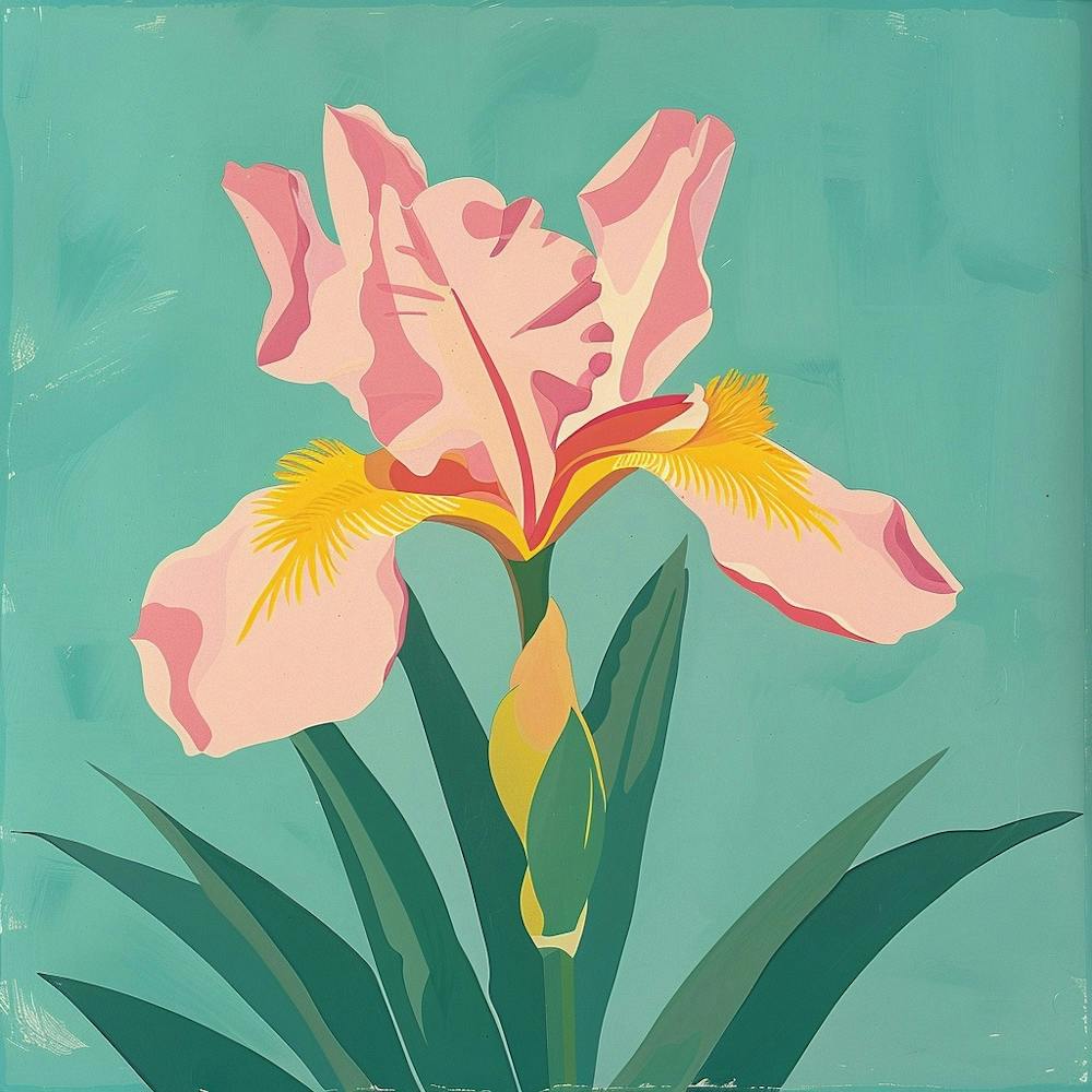 Iris 3 Square Flower Illustration