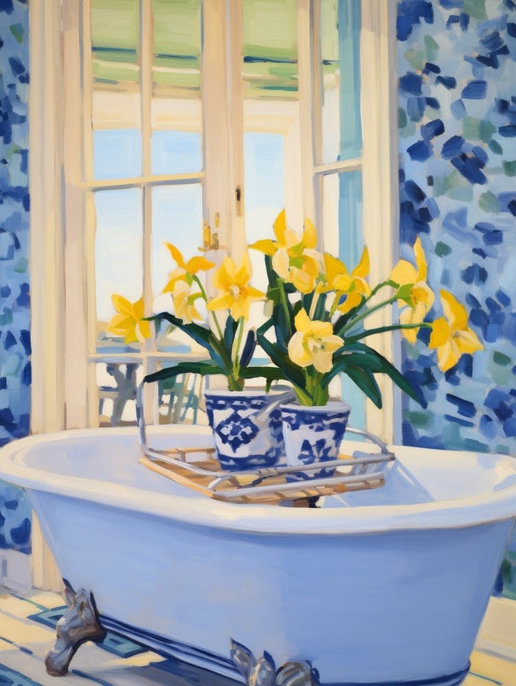 A Bathtube Full Of Daffodil In A Bathroom 1