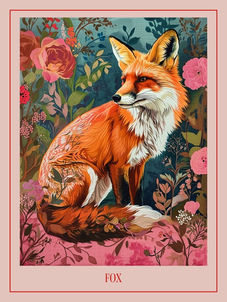 Floral Animal Painting Fox 4 Poster