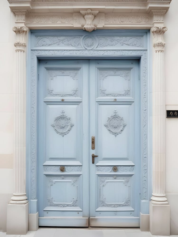 Blue Aesthetic Parisian Door Photography