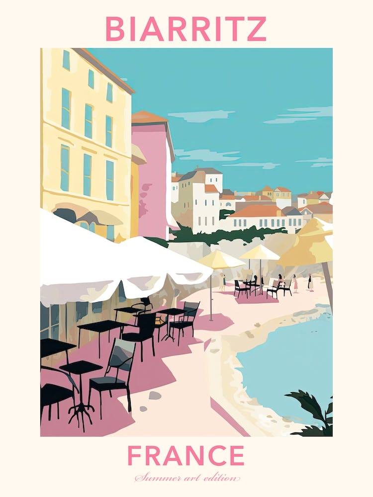 Biarritz, France, Flat Pastels Tones Illustration 1 Poster