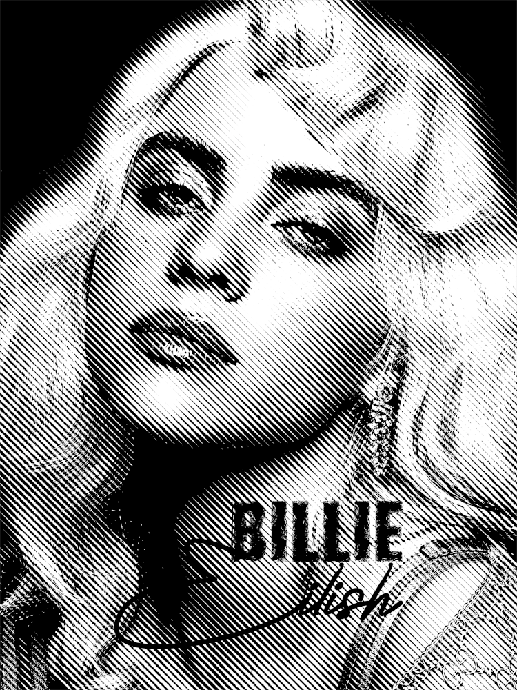 Billie Eilish Black White Line Art 2