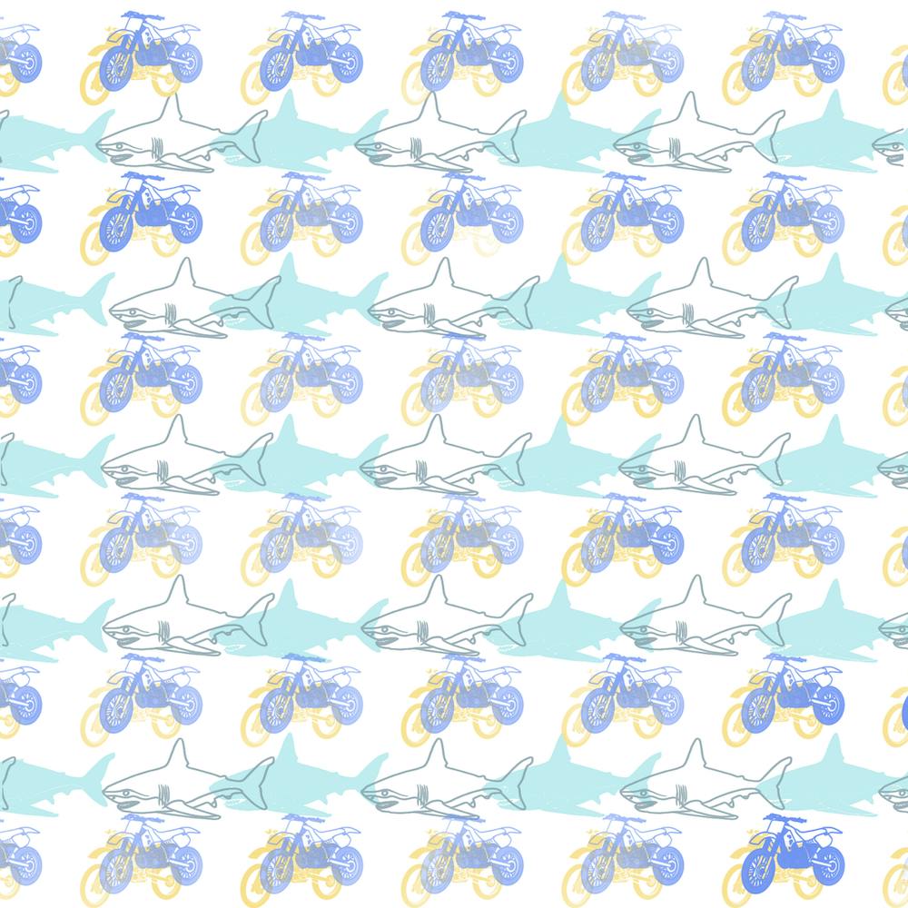 Sharks And Motorbikes pattern, illustration, wall art