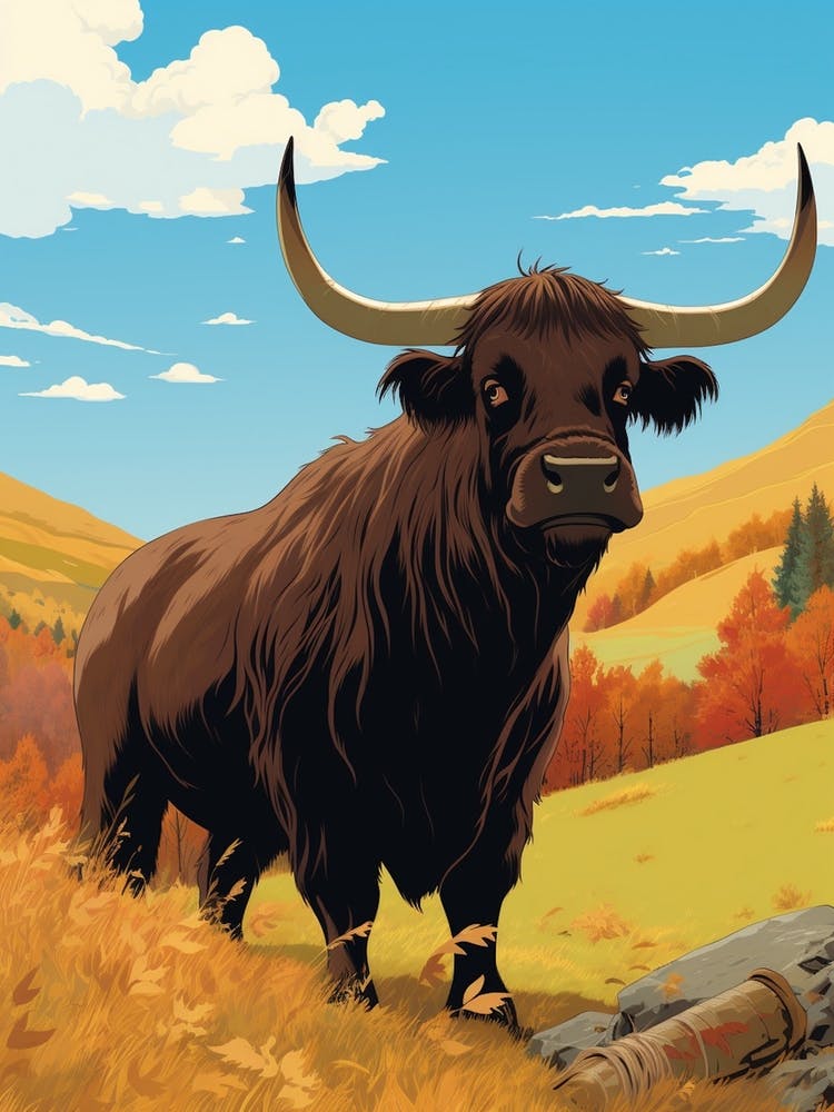 Animated Black Bull In Autumnal Highland Setting 1