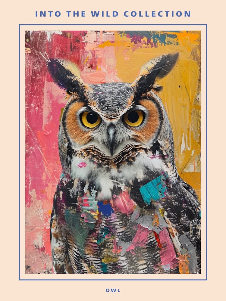 Kitsch Colourful Owl Collage 2 Poster